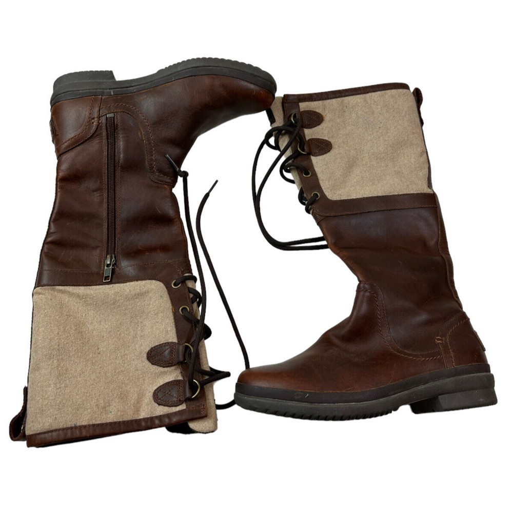 UGG Australia Elsa Brown Chestnut Leather Tall Boots Women's Size 6.5 - Picture 7 of 7